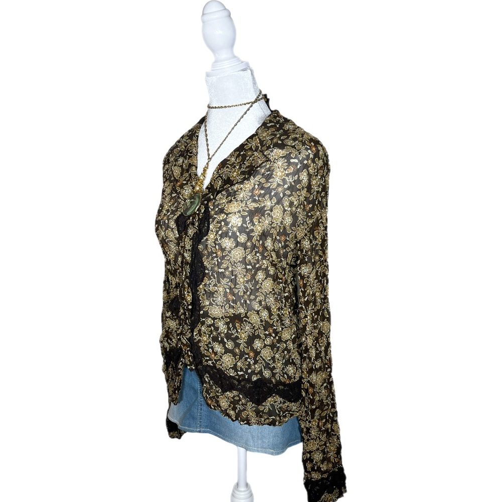 2000s Sheer Ruffle Pattern Blouse - image 2